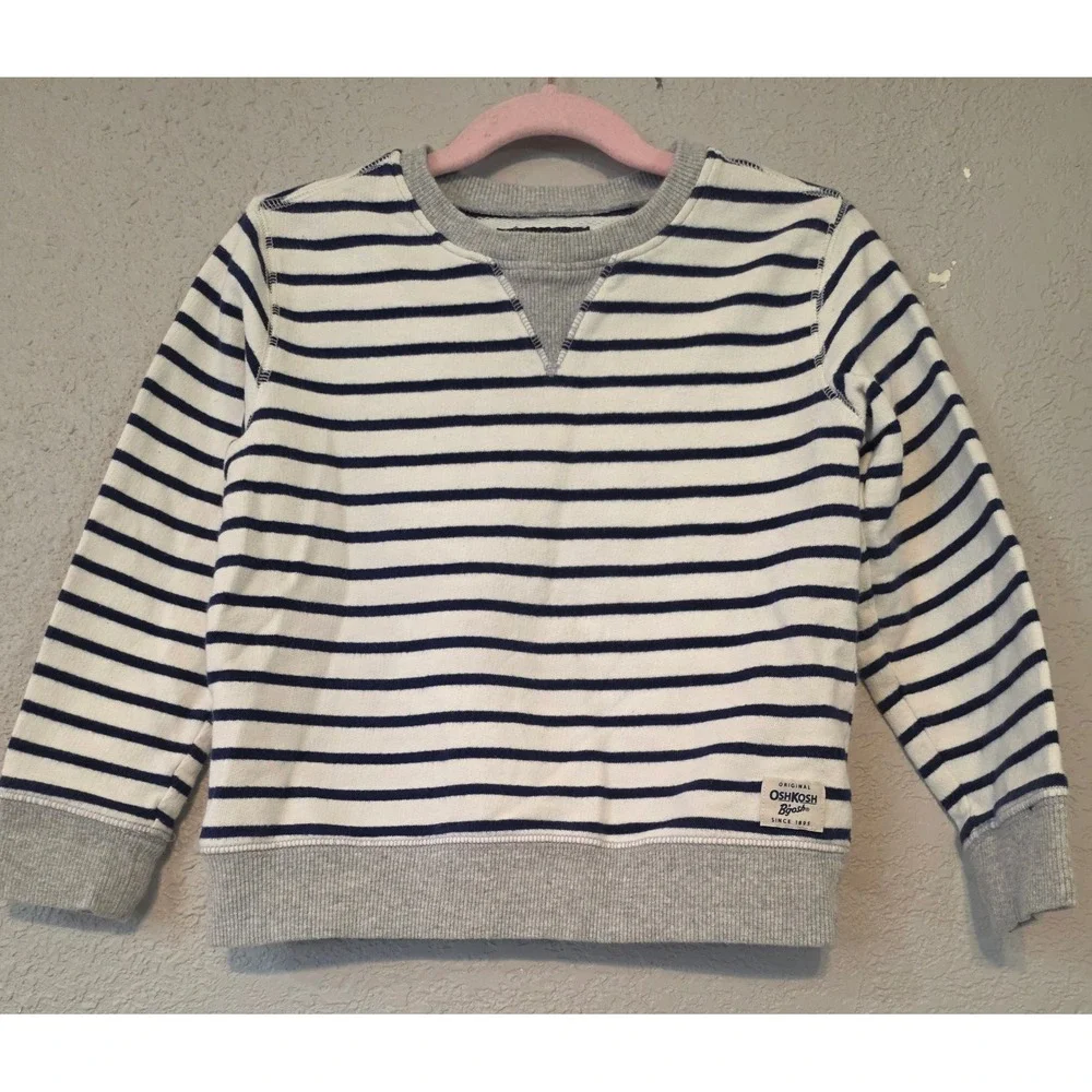 OshKosh Bgosh Kids Navy Blue White Striped Crew Neck Pullover Sweatshirt